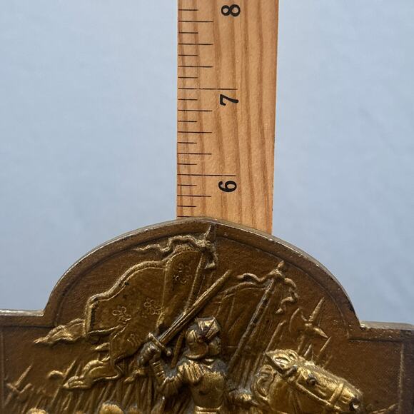 VTG Cast Metal Bookend Knight Horseback Medieval Battle Scene Gold Finish Goth - Picture 15 of 15